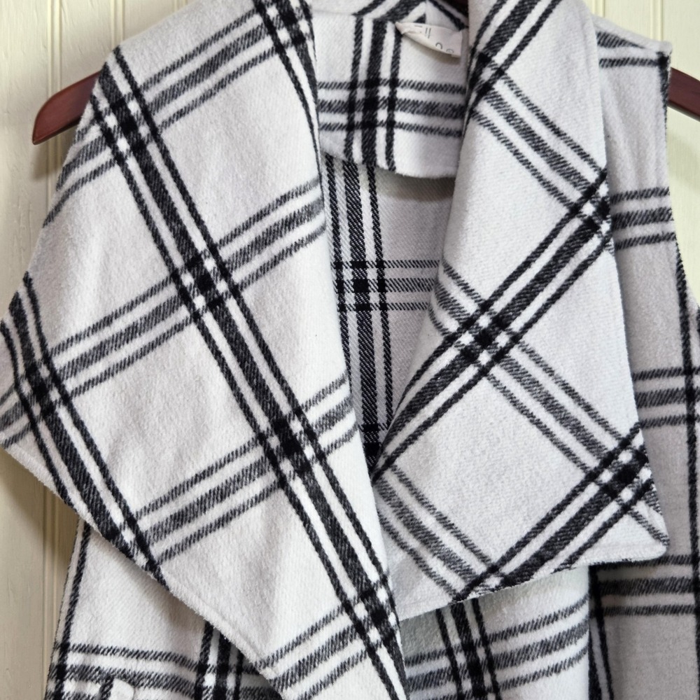 ETWO‎ Vest Womens Large White Plaid Open Front Shawl Collar Fleece Pockets
